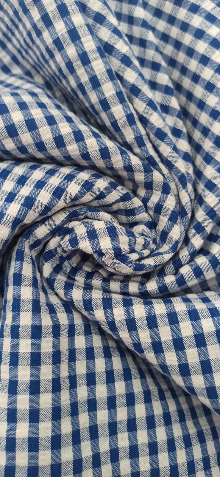 Tela vichy seersucker azul marino y blanco 5 mm - ancho 1,48 m