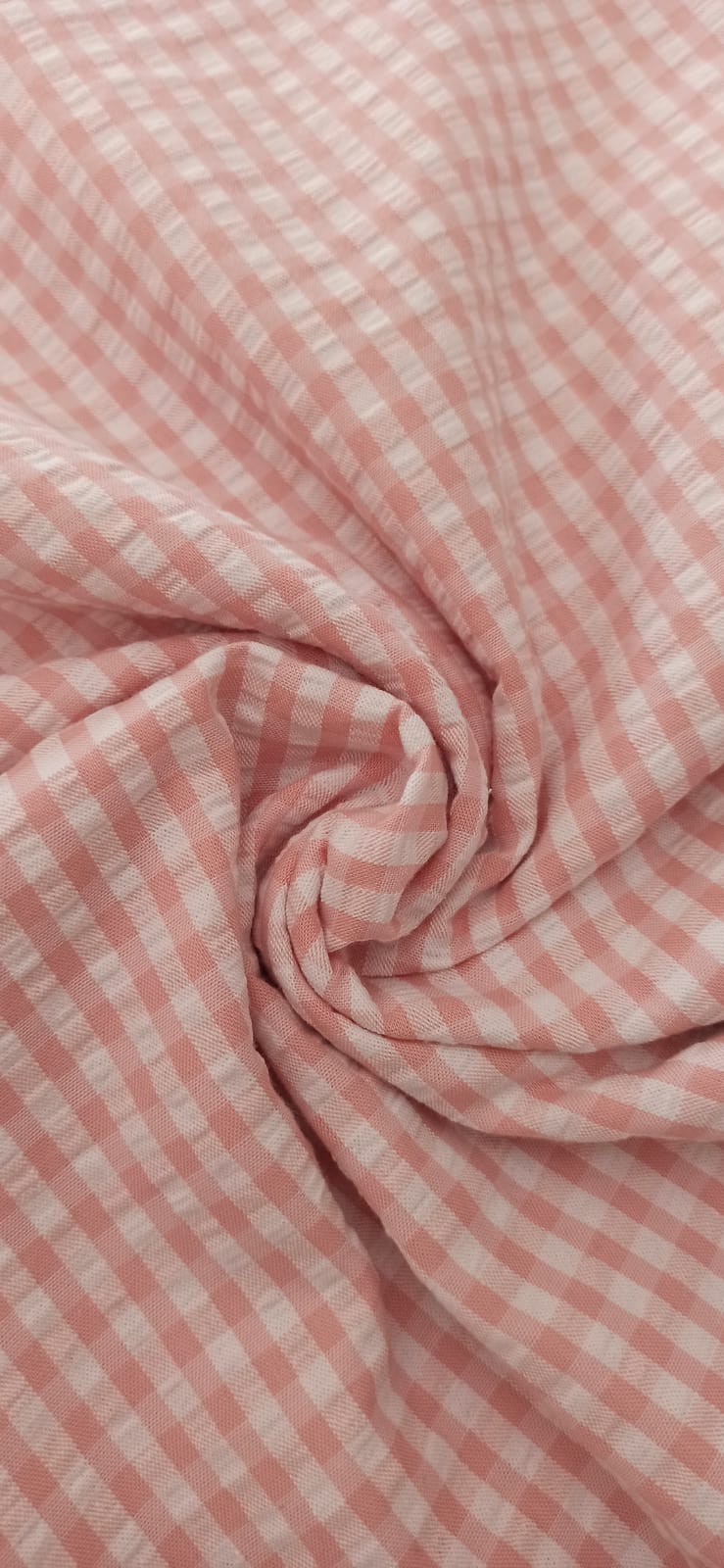 Tela vichy seersucker rosa bebé y blanco 5 mm - ancho 1,48 m
