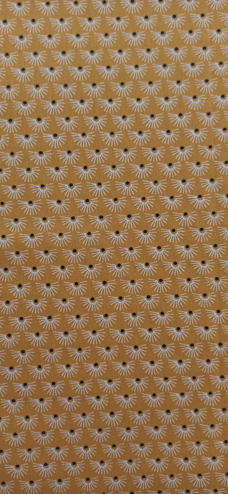 Retal de algodón estampado soles amarillo mostaza - 0,50 x 1,50 m