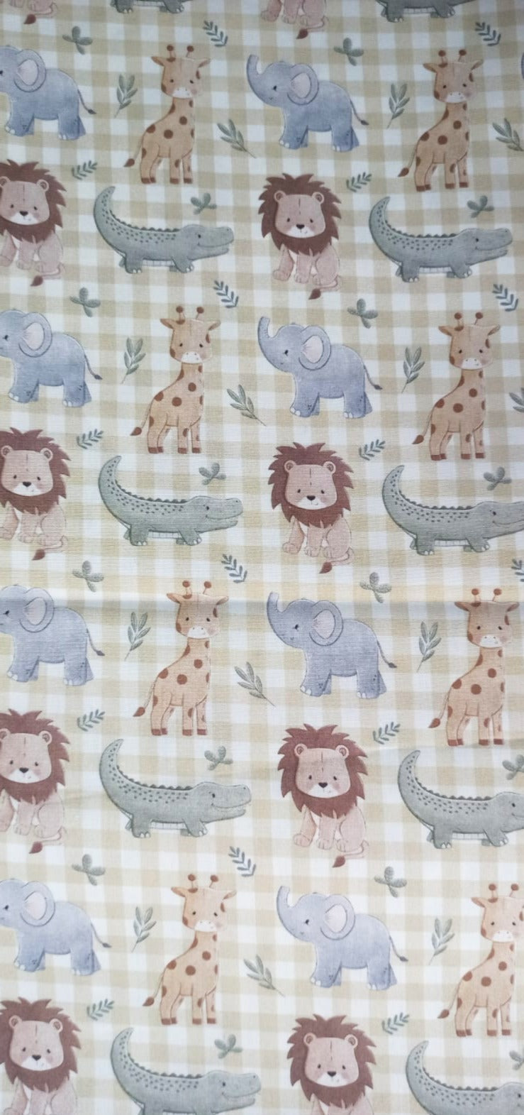 Tela Algodón Infantil Animales Selva Fondo Vichy - tela estampada ancho 1,40m