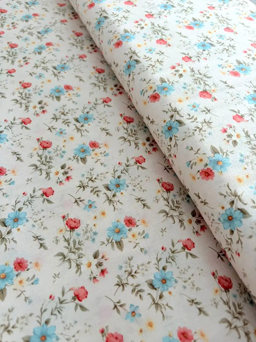 Algodón Floral Liberty Fondo Natural - tela de algodón ancho 1,40m