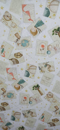 Estampado de El Principito en recuadros con estrellas sobre tela de algodón clara