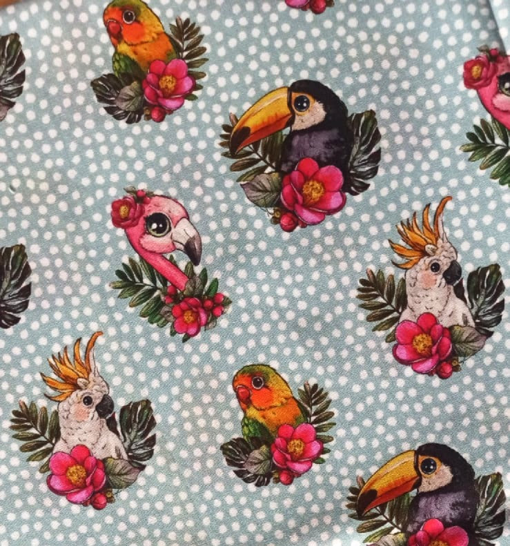 Retal de algodón estampado aves tropicales - 1,00 x 1,45 m
