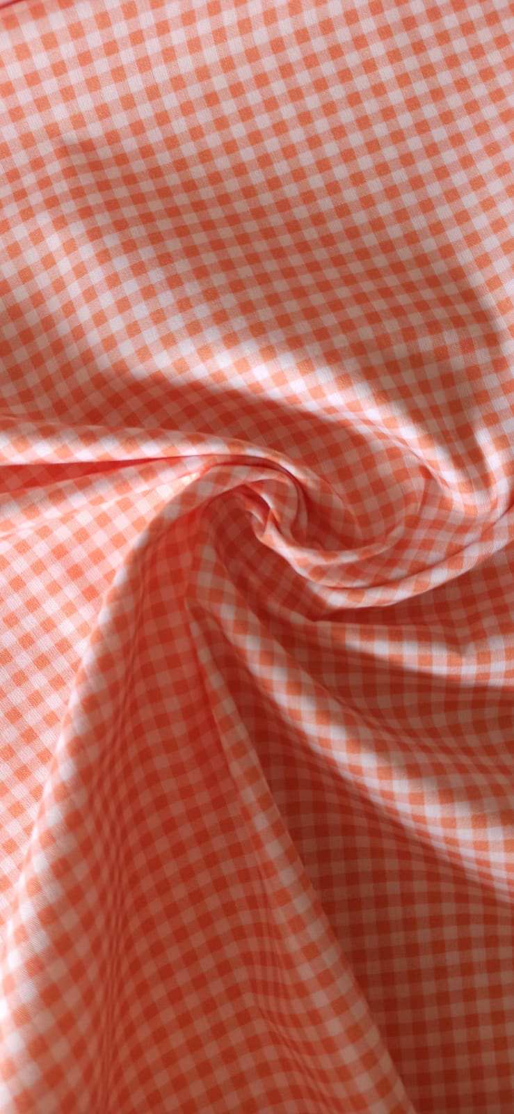 Algodón vichy cuadros 3 mm naranja y blanco ancho 1,40 m