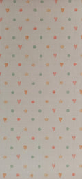 Algodón infantil con corazones, estrellas y círculos en tonos pastel sobre fondo crema