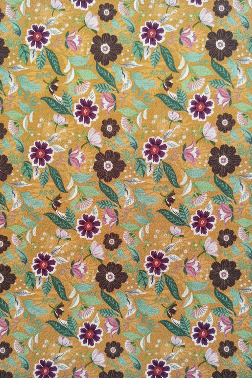Algodón flores fondo mostaza - vista 1