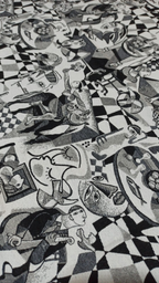Retal gobelino cubista estilo Picasso blanco y negro - textura tela
