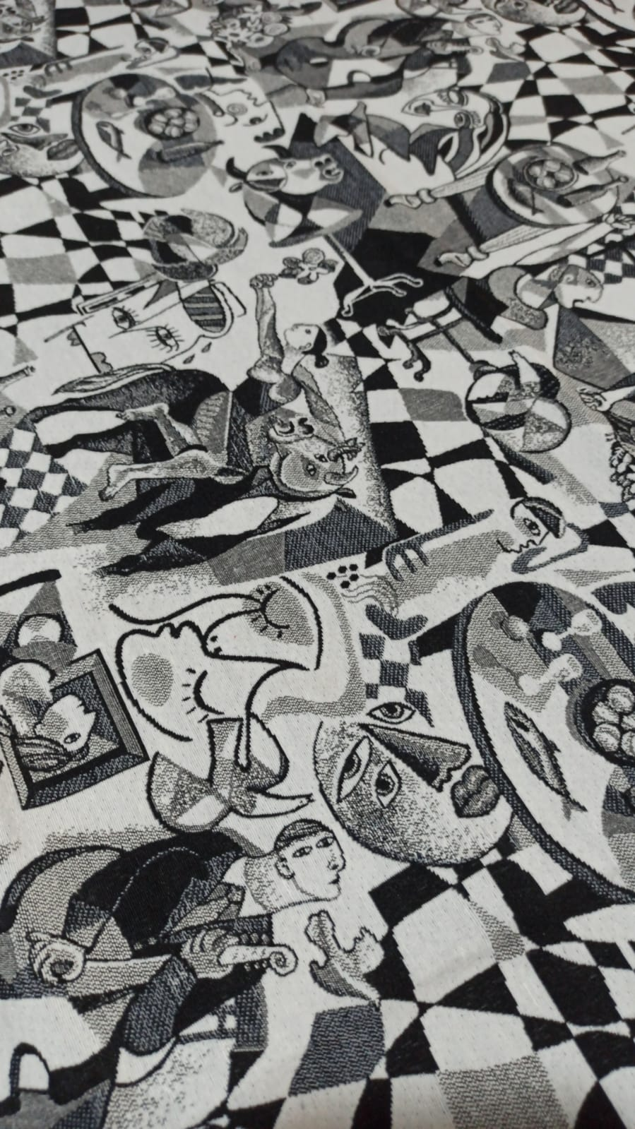 Retal gobelino cubista estilo Picasso blanco y negro - textura tela