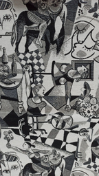 Retal gobelino cubista estilo Picasso blanco y negro - vista general