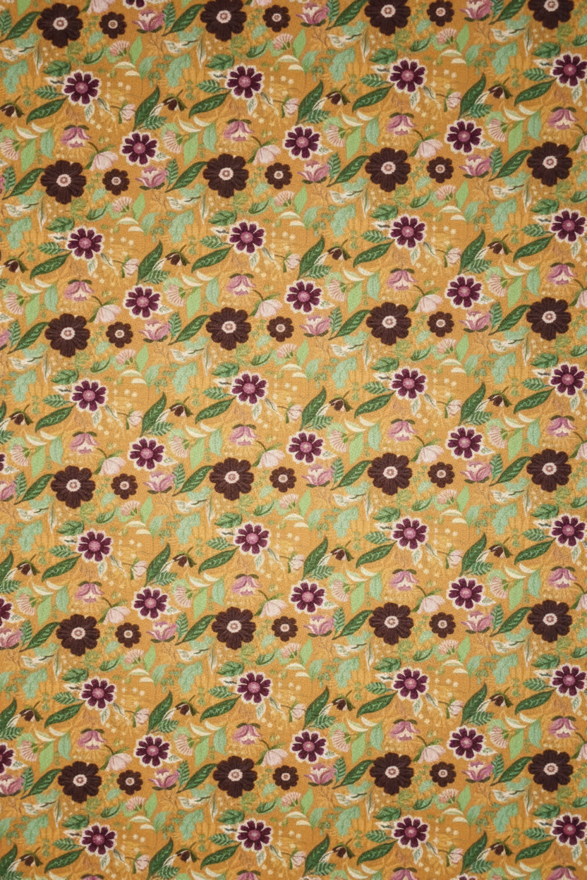 Algodón flores fondo mostaza - vista 2