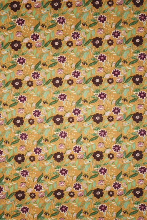 Algodón flores fondo mostaza - vista 2