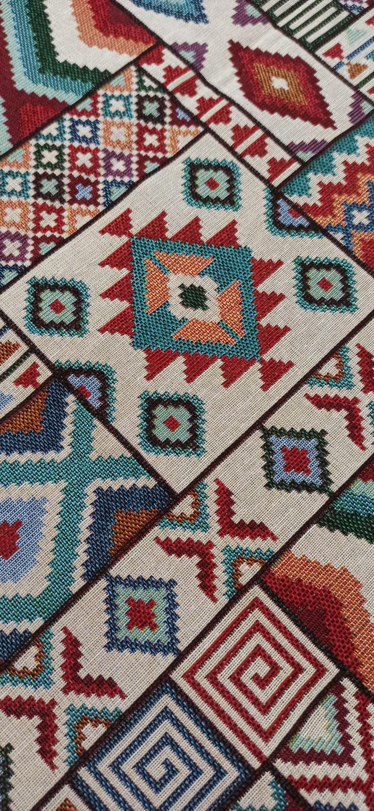 Retal gobelino étnico patchwork azteca multicolor - textura tela