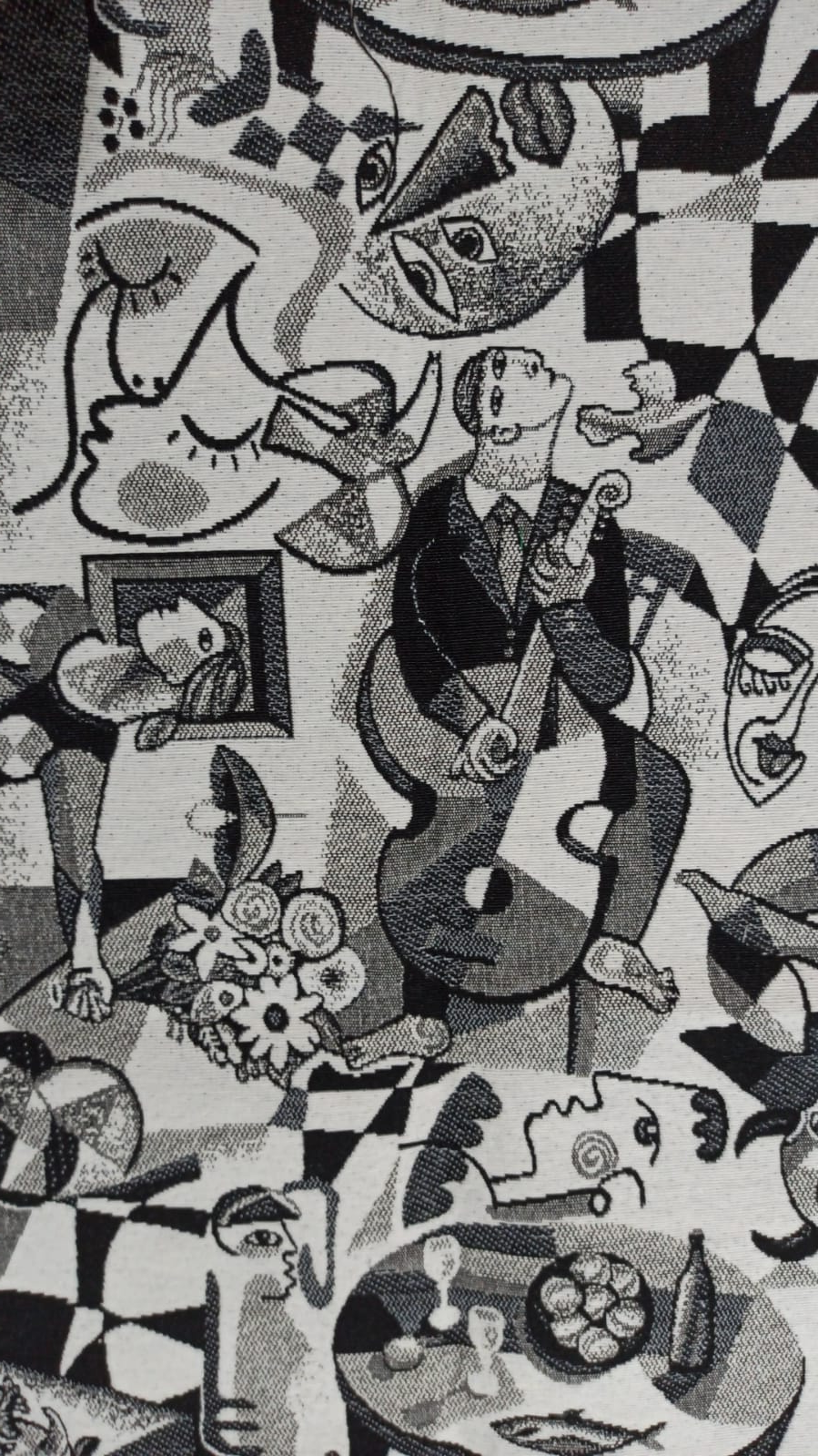 Retal gobelino cubista estilo Picasso blanco y negro - patrón completo