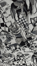 Retal gobelino cubista estilo Picasso blanco y negro - detalle figuras